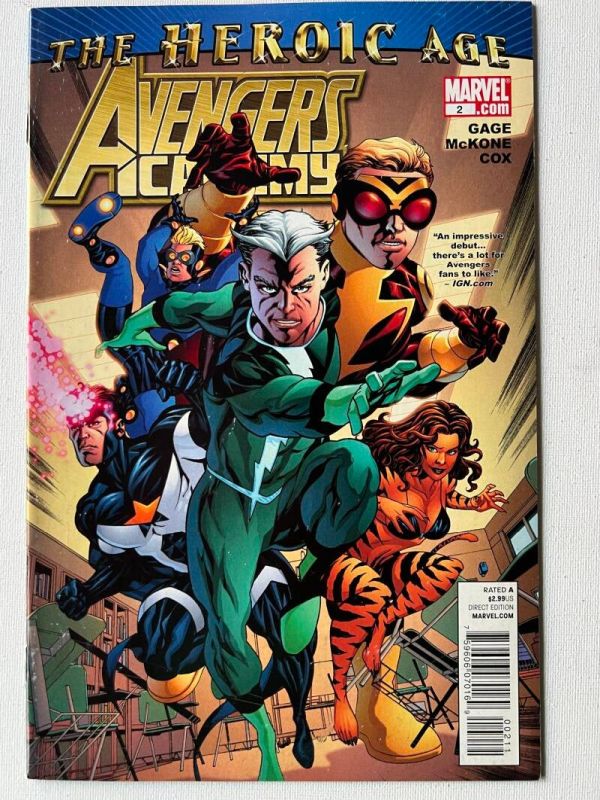 Avengers Academy 2 (2010 Marvel)y MIKE MCKONE. Written by CHRISTOS GAGE. Art by MIKE MCKONE. TIME TO MEET THE AVENGERS ACADEMY TEACHERS! Hank Pym, Quicksilver, Tigra, Justice and Speedball (that's right, we said Speedball) are here to mentor the ne