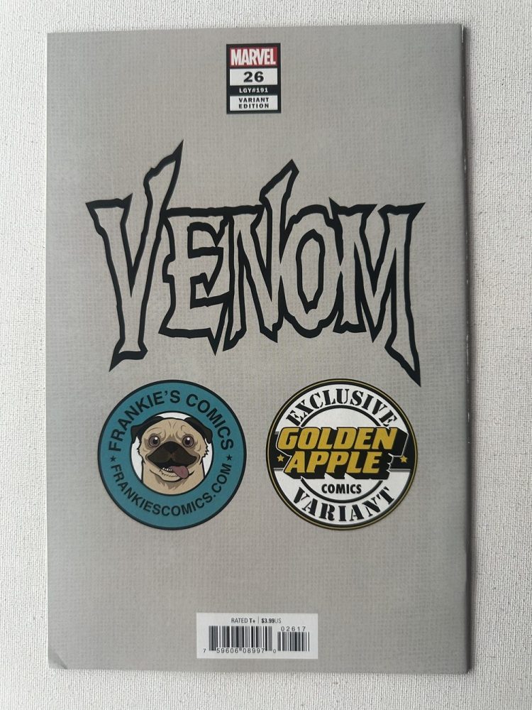 Venom 26 Exclusive Frankie's Comics and Golden Apple Variant Cover By Kael Ngu (2018 Series / Marvel) Spider-Man 300 Tribute Cover - Image 3
